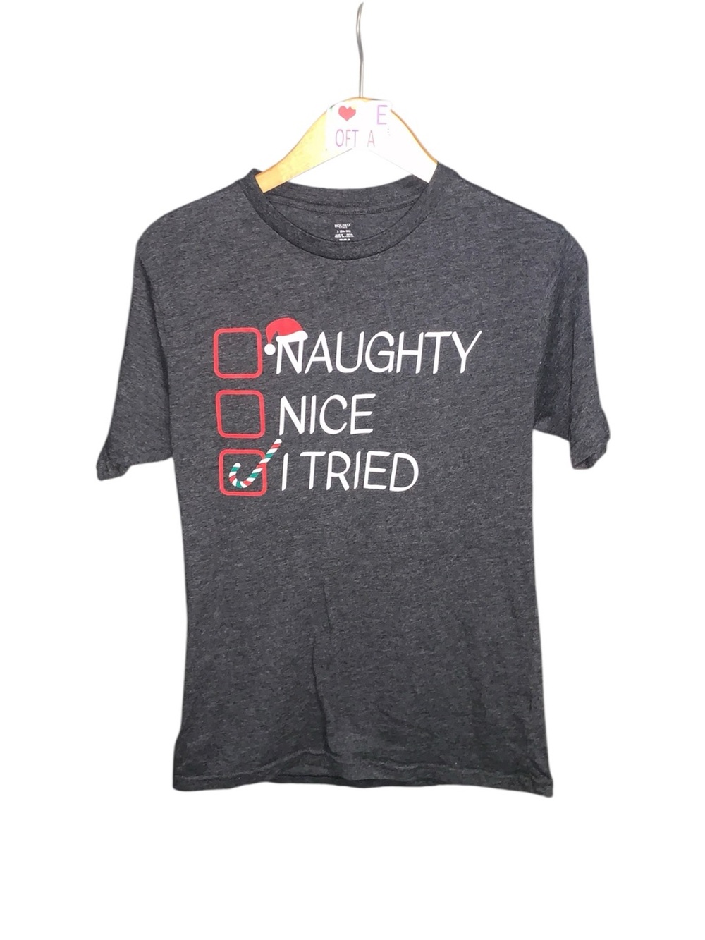 Holiday Time Gray Men’s Graphic Tee Holiday Checkboxes Naughty Nice I Tried